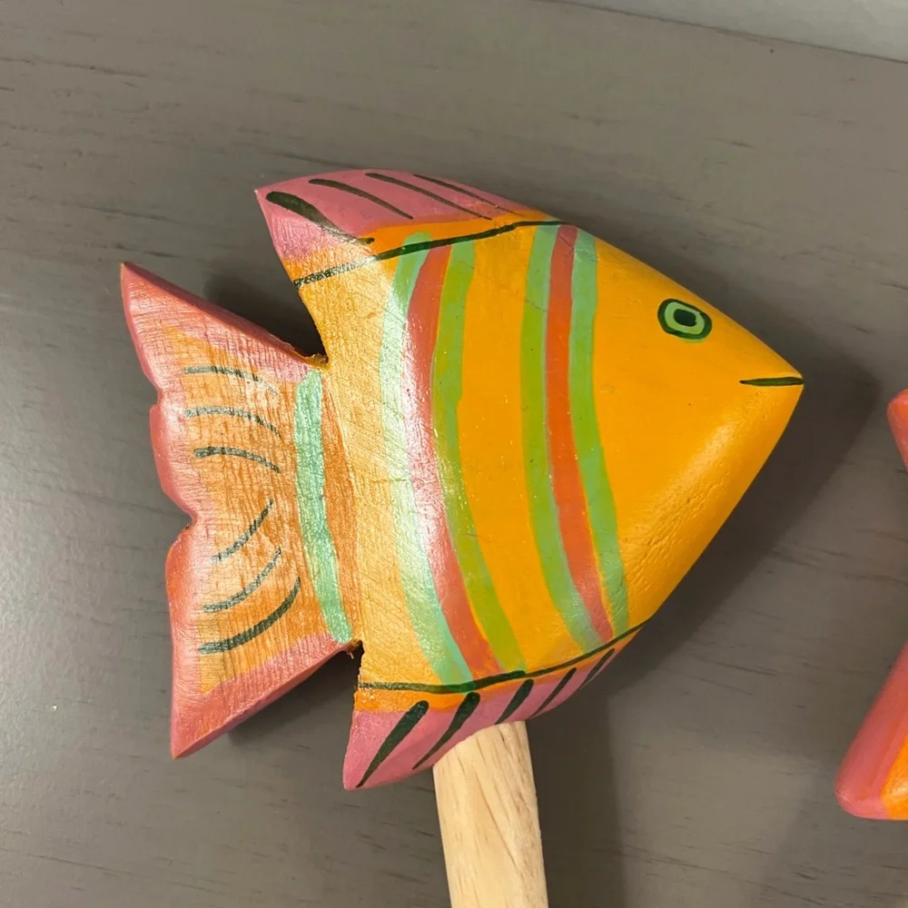 Wooden Fish & Starfish Salad Serving Utensils Wooden Handle Spoon Fork